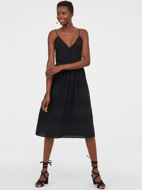

H&M Women Black Solid Dress with Embroidery