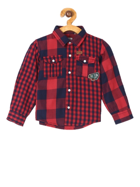 

Donuts Boys Red & Navy Blue Regular Fit Checked Casual Shirt