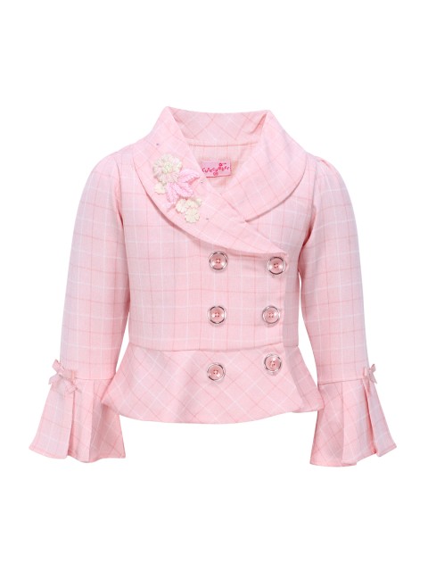 

CUTECUMBER Girls Pink Checked Wrap Top with Applique Details
