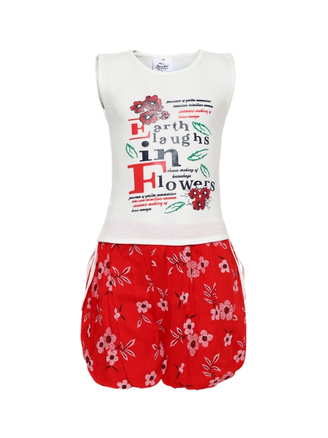 

Aarika Girls Off-White & Red Printed Top with Shorts
