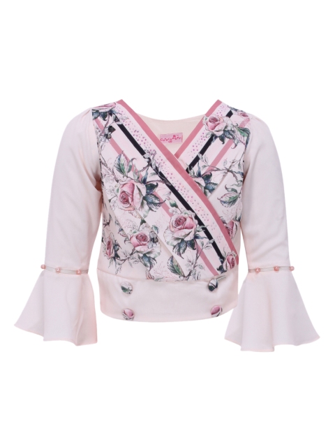 

CUTECUMBER Girls Peach-Coloured & Pink Printed Wrap Top