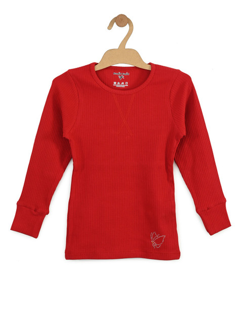

Stupid Cupid Girls Red Solid Knitted Top