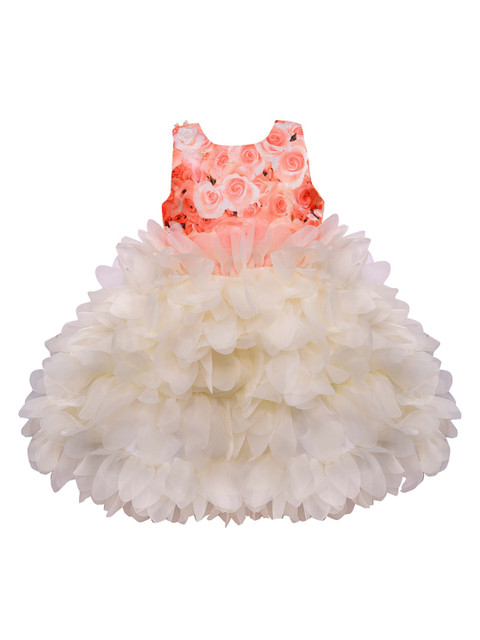 

Wish Karo Girls Off-White & Peach-Coloured Printed Fit and Flare Dress