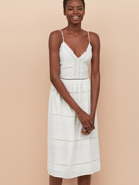 

H&M Women White Dress With Embroidery