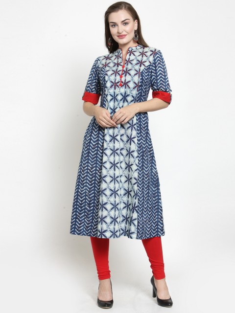 

Purplicious Women Blue Printed A-Line Kurta