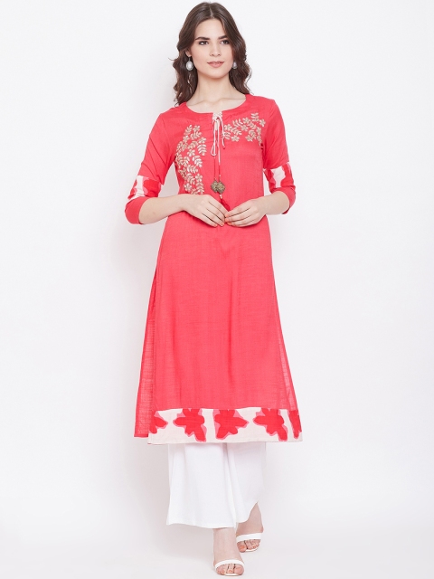 

Prakhya Women Pink Embroidered Straight Kurta