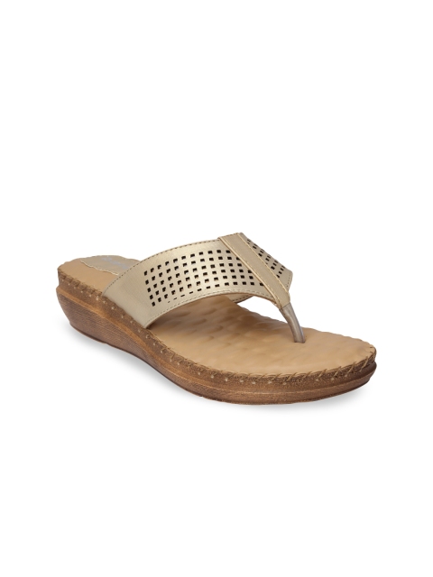 

pelle albero Women Gold-Toned Solid Open Toe Flats