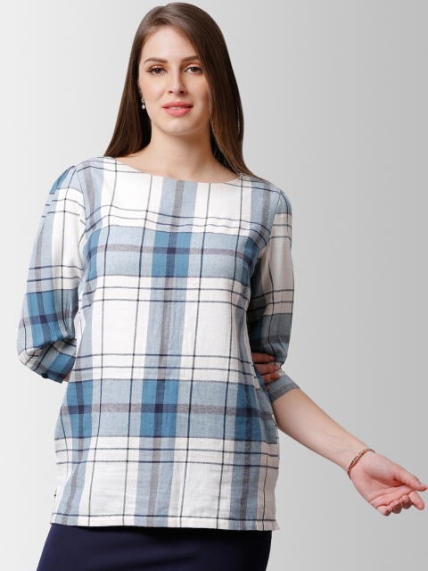 

FableStreet Women Blue Checked Styled Back Top