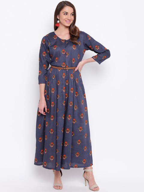 

Mayra Women Blue Floral Print Fit and Flare Dress