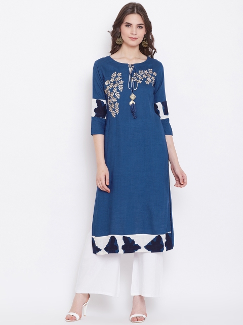 

Prakhya Women Blue Embroidered Straight Kurta