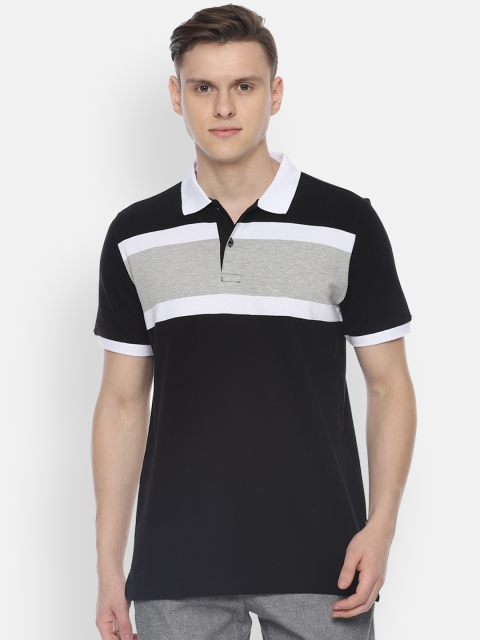 

Van Heusen Men Black & Grey Colourblocked Polo Collar T-shirt