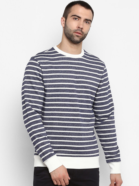 

Red Tape Men Navy Blue & White Striped Sweatshirt
