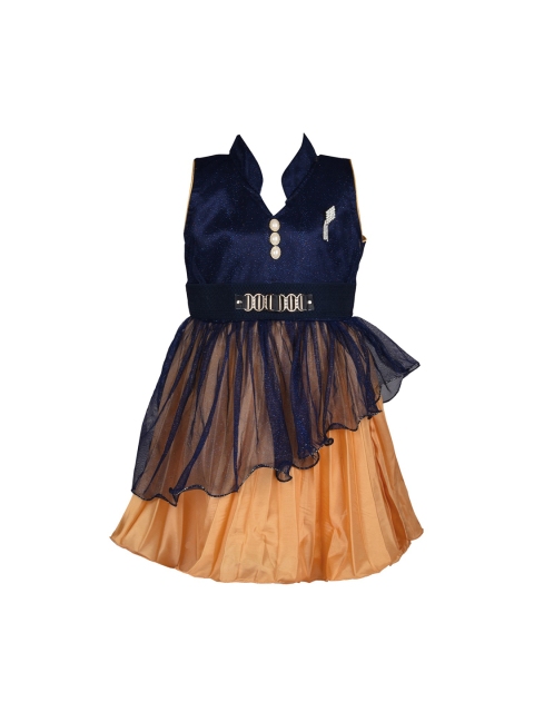 

Wish Karo Girls Navy Blue & Gold-Toned Layered Fit and Flare Dress