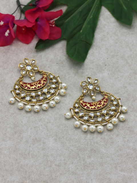 

Sia Art Jewellery Gold-Toned & Maroon Teardrop Shaped Chandbalis