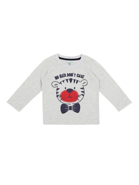 Pantaloons Baby Boys Grey Melange Printed Round Neck Pure Cotton T-shirt