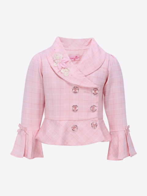 

CUTECUMBER Girls Pink Checked Wrap Top with Applique Details