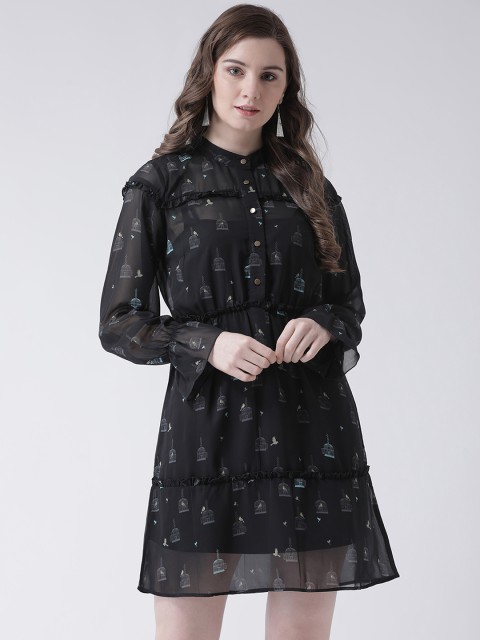 

Leo Sansini Women Black Cage Printed Fit and Flare Dress