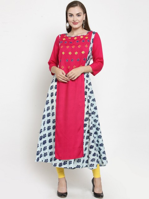 

Purplicious Women Fuchsia & Blue Printed A-Line Kurta