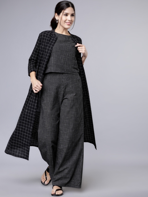 

Vishudh Women Black Checked Top with Palazzos & Shrug