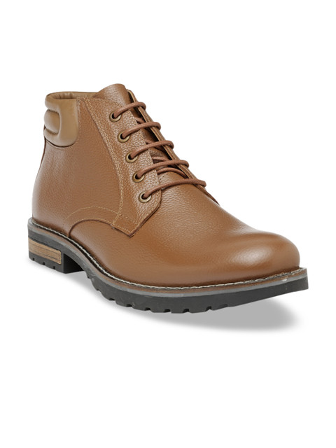

Teakwood Leathers Men Tan Brown Solid Leather Mid-Top Flat Boots