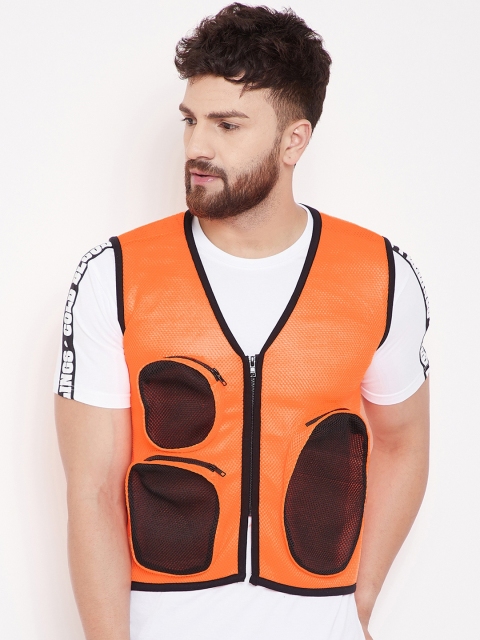 

FUGAZEE Men Orange & Black Colourblocked Tailored Jacket