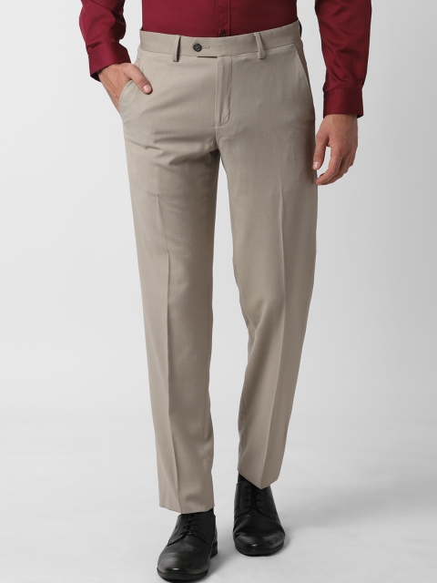 

Peter England Men Beige Slim Fit Self Design Formal Trousers