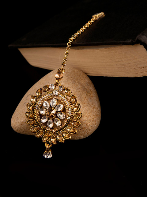 

ANIKAS CREATION Women Gold-Plated & White Kundan Embellished Maang Tikka