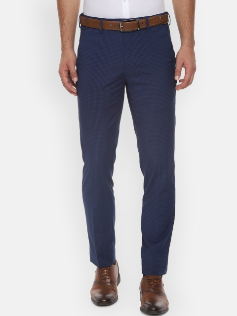

Van Heusen Men Navy Blue Slim Fit Checked Formal Trousers