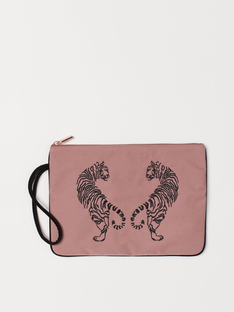 H&M Women Pink Printed Pouch With Embroidery
