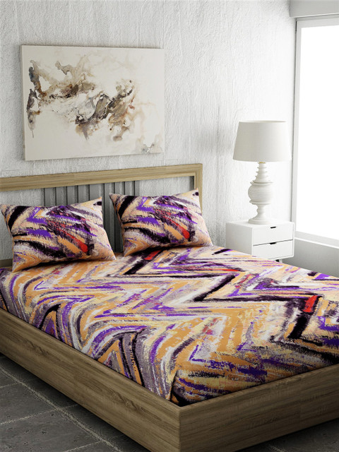 

EverHOME Multicoloured Abstract 210 TC Cotton 1 Extra Large Bedsheet with 2 Pillow Covers, Multi