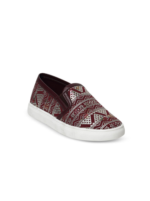 

Bruno Manetti Women Maroon & Silver-Toned Slip-On Sneakers
