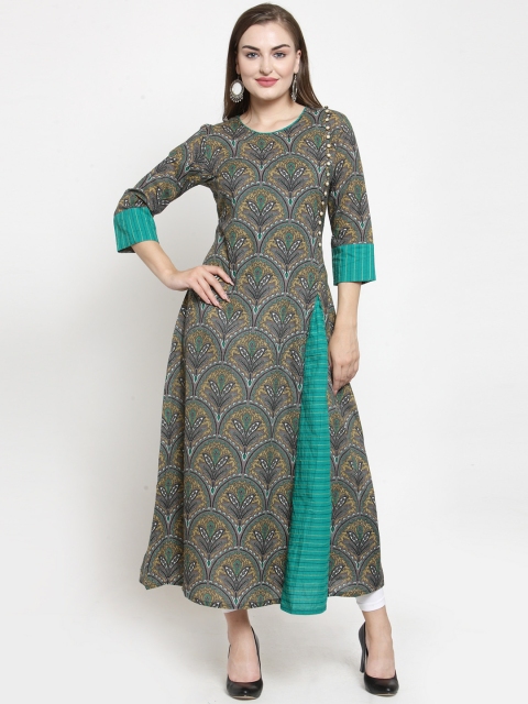 

Purplicious Women Green & Brown Printed A-Line Kurta