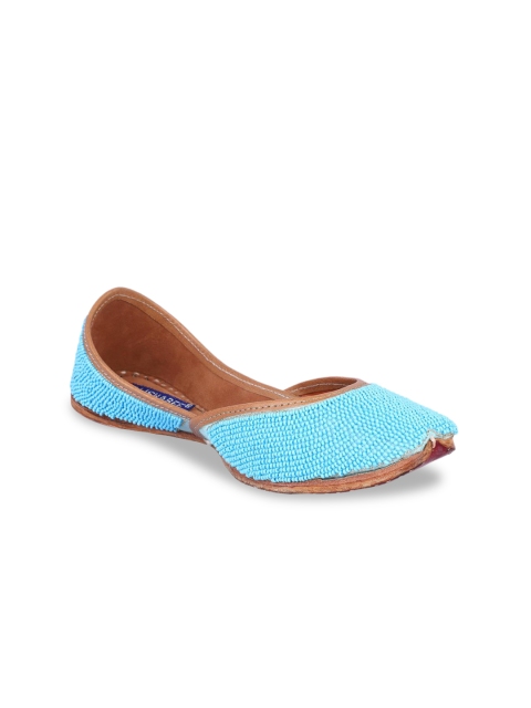 

MSC Women Blue Embellished Leather Mojaris