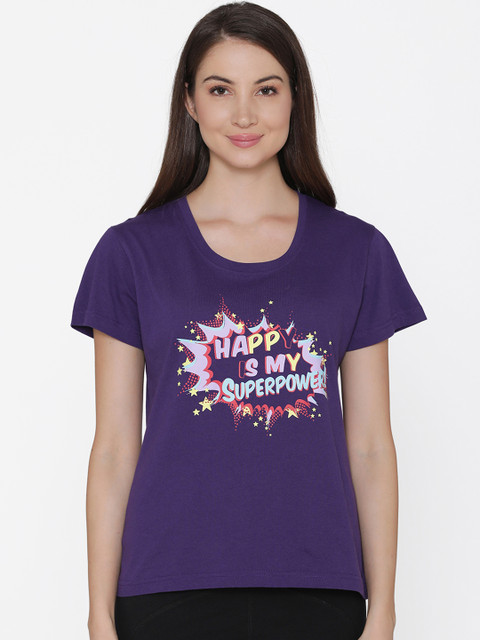 

Clovia Women Purple Printed Round Neck Lounge T-shirt LT0124P15