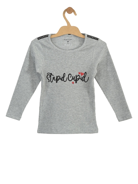 

Stupid Cupid Girls Grey Printed Knitted Top