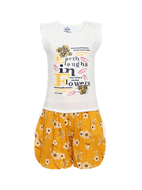 

Aarika Girls Off-White & Yellow Printed Top with Shorts