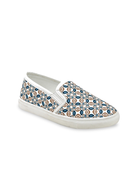 

Bruno Manetti Women White & Blue Printed Slip-On Sneakers