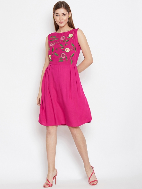 

FIZERA Women Pink Floral Embroidered A-Line Dress