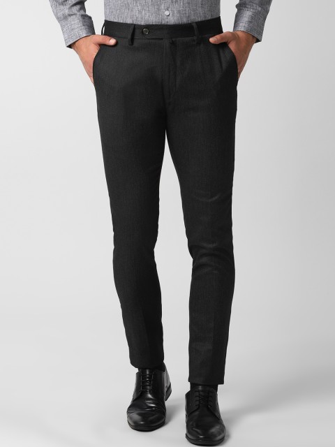 

Peter England Men Black Slim Fit Self Design Formal Trousers