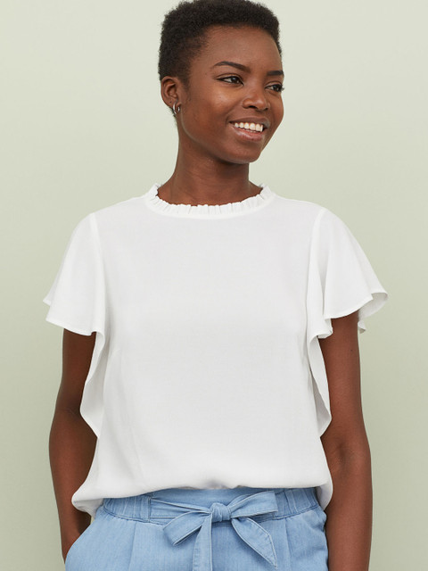 

H&M Women White Frilled Crepe Top