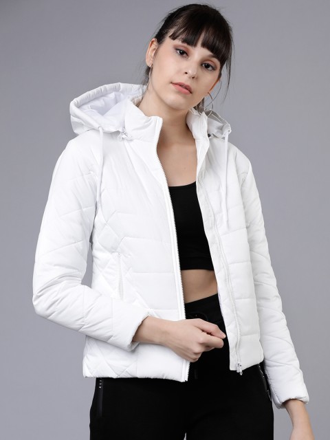 

Tokyo Talkies Women White Solid Hooded Jacket