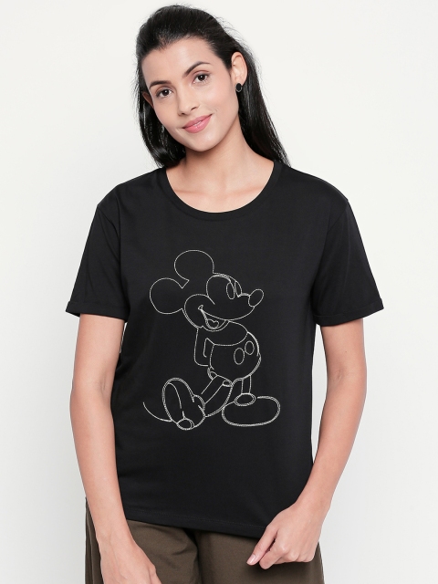 

Honey by Pantaloons Women Black Embroidered Round Neck Pure Cotton T-shirt