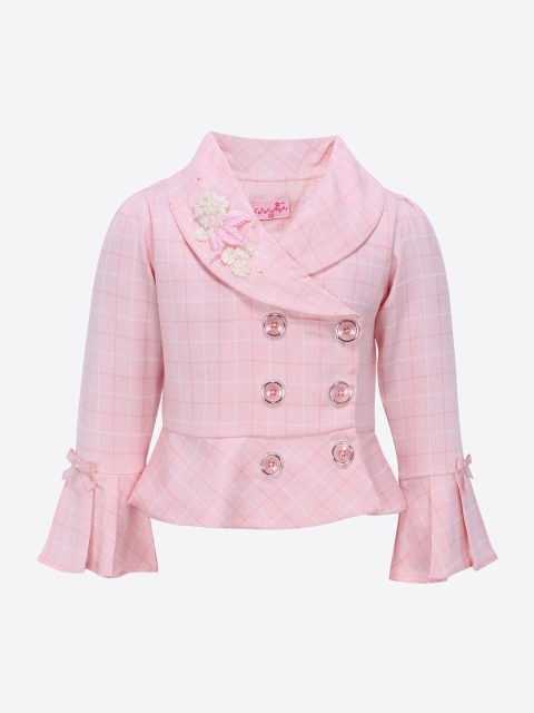 

CUTECUMBER Girls Pink Checked Wrap Top with Applique Details