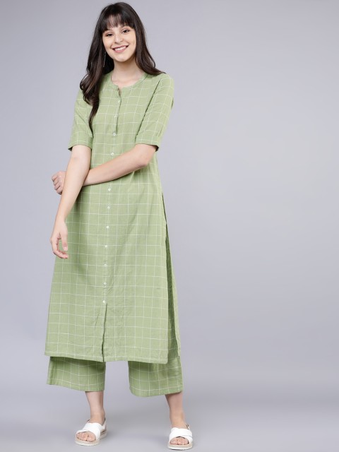 

Vishudh Women Green & White Printed Kurta with Palazzos
