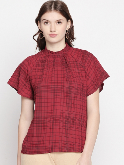 

Annabelle by Pantaloons Women Rust Red & Black Checked Top