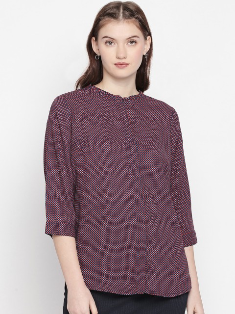 

Annabelle by Pantaloons Women Navy Blue & Red Printed Shirt Style Top