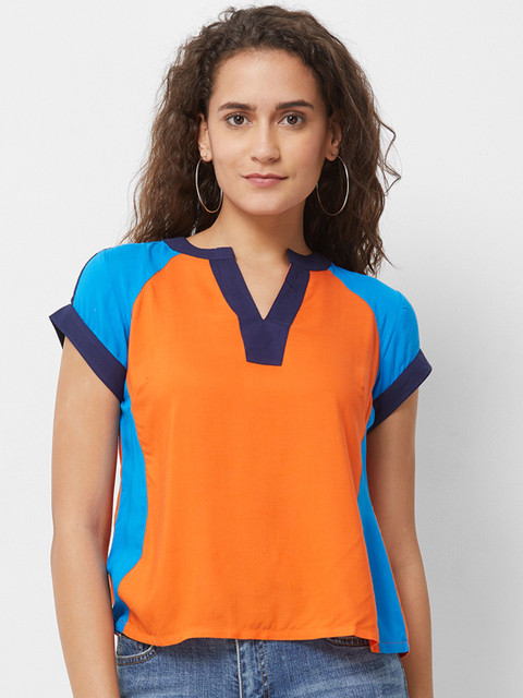

Naari Women Orange Colourblocked A-Line Top