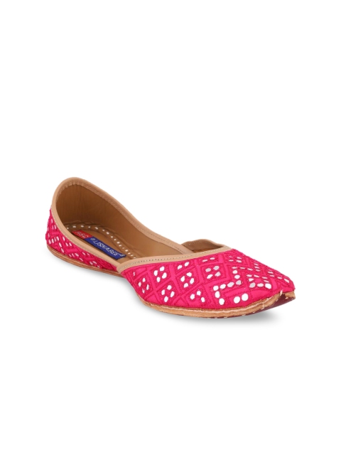 

MSC Women Pink Woven Design Leather Mojaris
