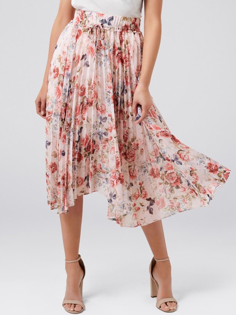 

Forever New Women Pink Printed Flared Midi Skirt
