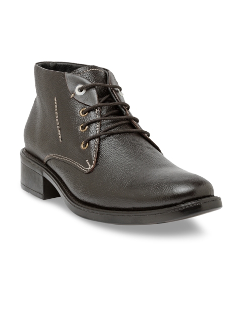 

Teakwood Leathers Men Brown Solid Leather Mid-Top Flat Boots